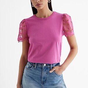 NWT Express Pink Eyelet Short Sleeve Top Size L